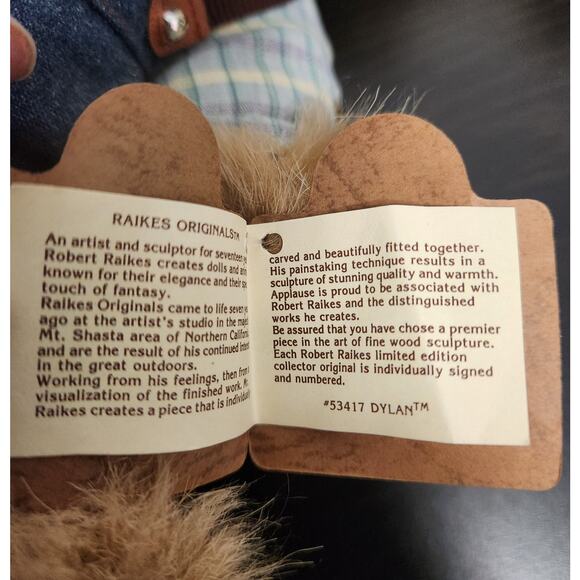 Vintage Robert Raikes Original "53417 Dylan Rabbit" Wooden Face Doll w/ tags - Picture 8 of 11